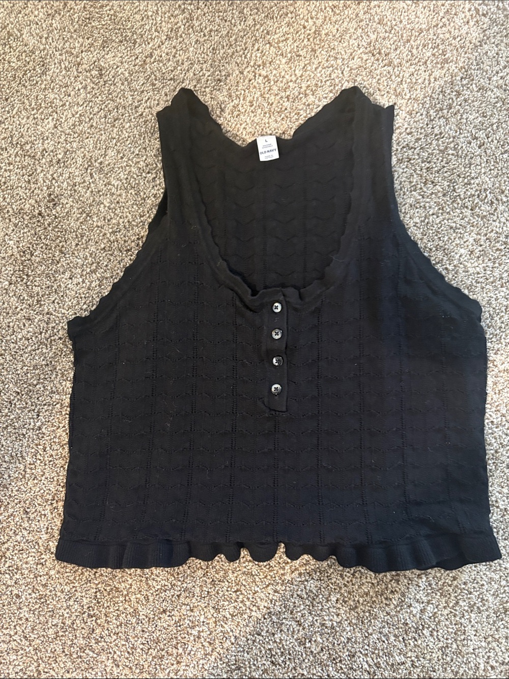 Old Navy Black Knit Button-Front Ruffle-Hem Crop Top